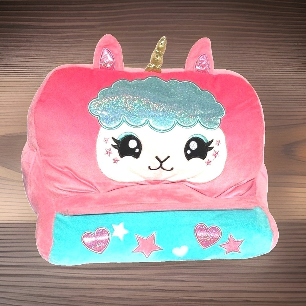 Bee Happy Llama Unicorn Plush Tablet Holder Kids Pink Soft Stand Travel